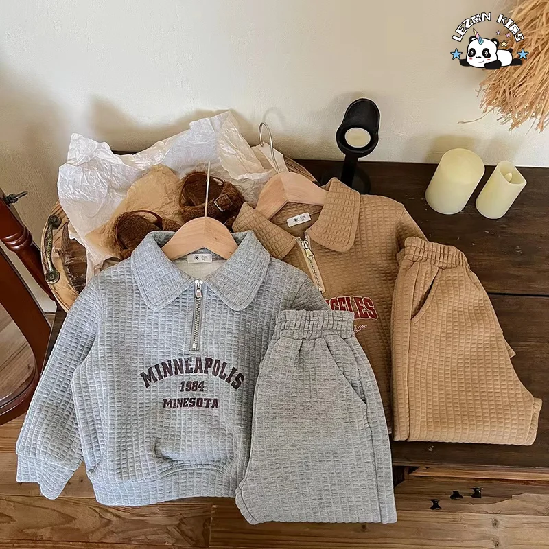 LEZONKIDS - Conjuntos de Roupas Esportivas Personalizáveis para a Primavera que Estão Vendendo Muito com Sweatshirt de Bebê com Impressão de Letras